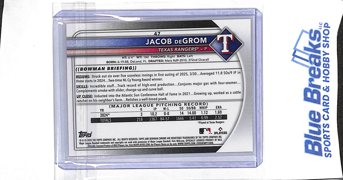 2025 Bowman Chrome - orange geometric - Jacob deGrom - 17/25 - #47 - baseball - Rangers