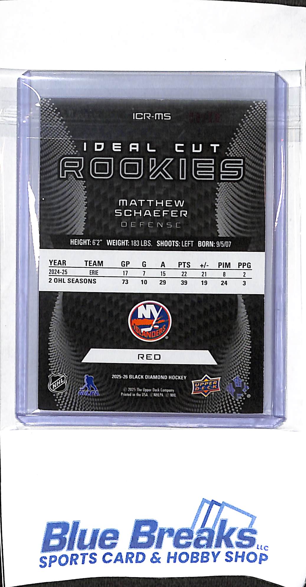 2025-26 Black Diamond - Ideal Cut Rookies - red - Matthew Schaefer - 03/10 - #ICR-MS - hockey - Islanders