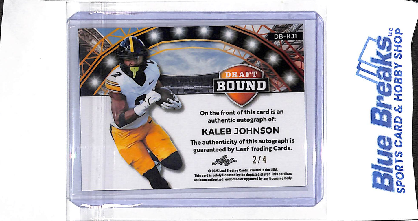 2025 Leaf - Metal - Draft Bound - blue - Kaleb Johnson - auto - 2/4 - #DB-KJ1 - football - Steelers