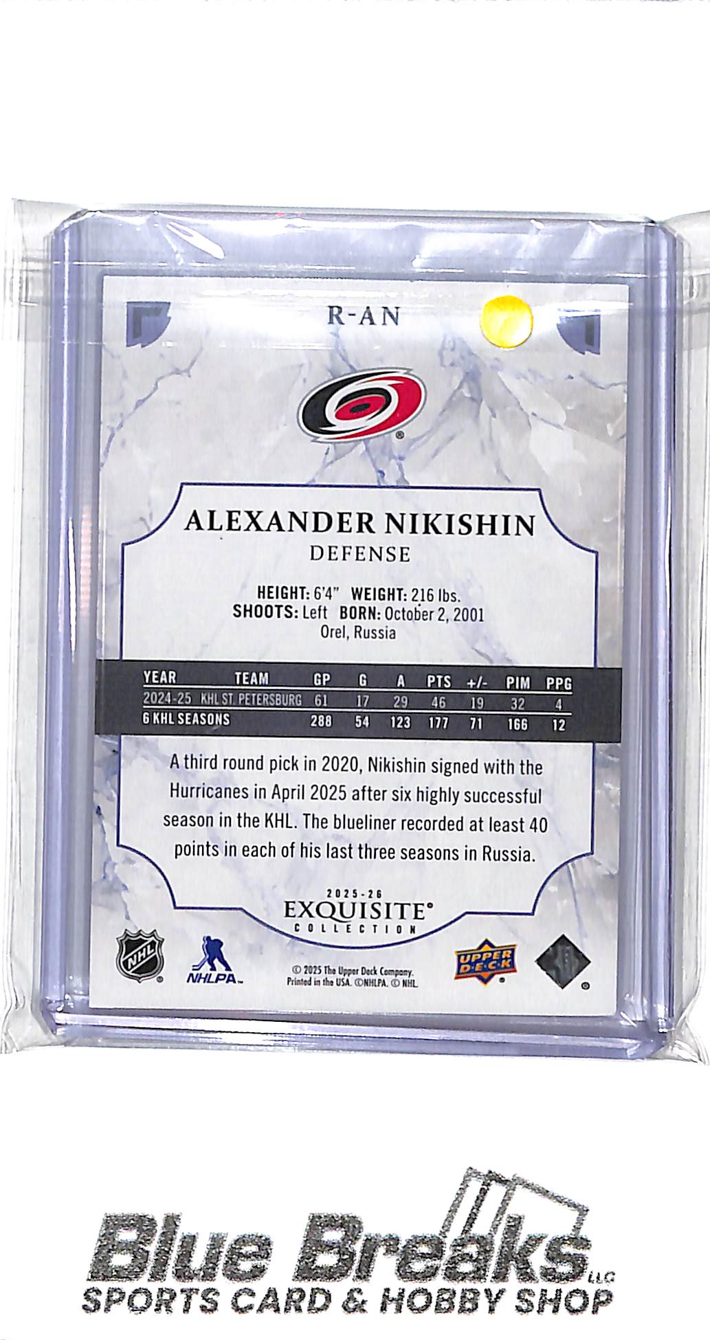 2025 Upper Deck - Exquisite - Rookies - Alexander Nikishin - 44/99 - #R-AN - hockey - Hurricanes