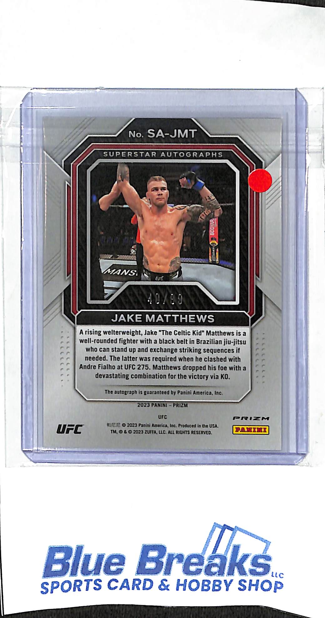 2023 Panini - Prizm - red - Jake Matthews - auto - 40/99 - RC - #SA-JMT - UFC - welterweight