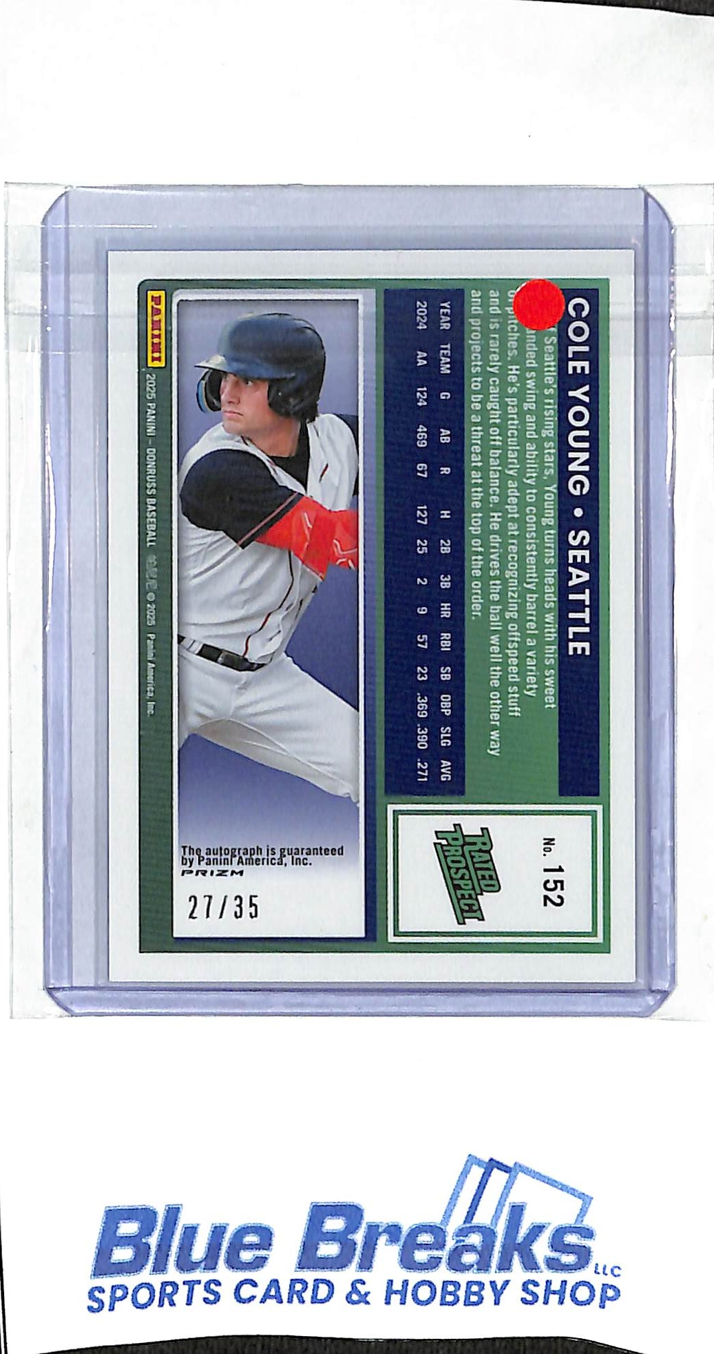 2025 Panini - Donruss - Optic - Rated Rookie - blue - Cole Young - auto - 27/35 - #152 - baseball - Mariner