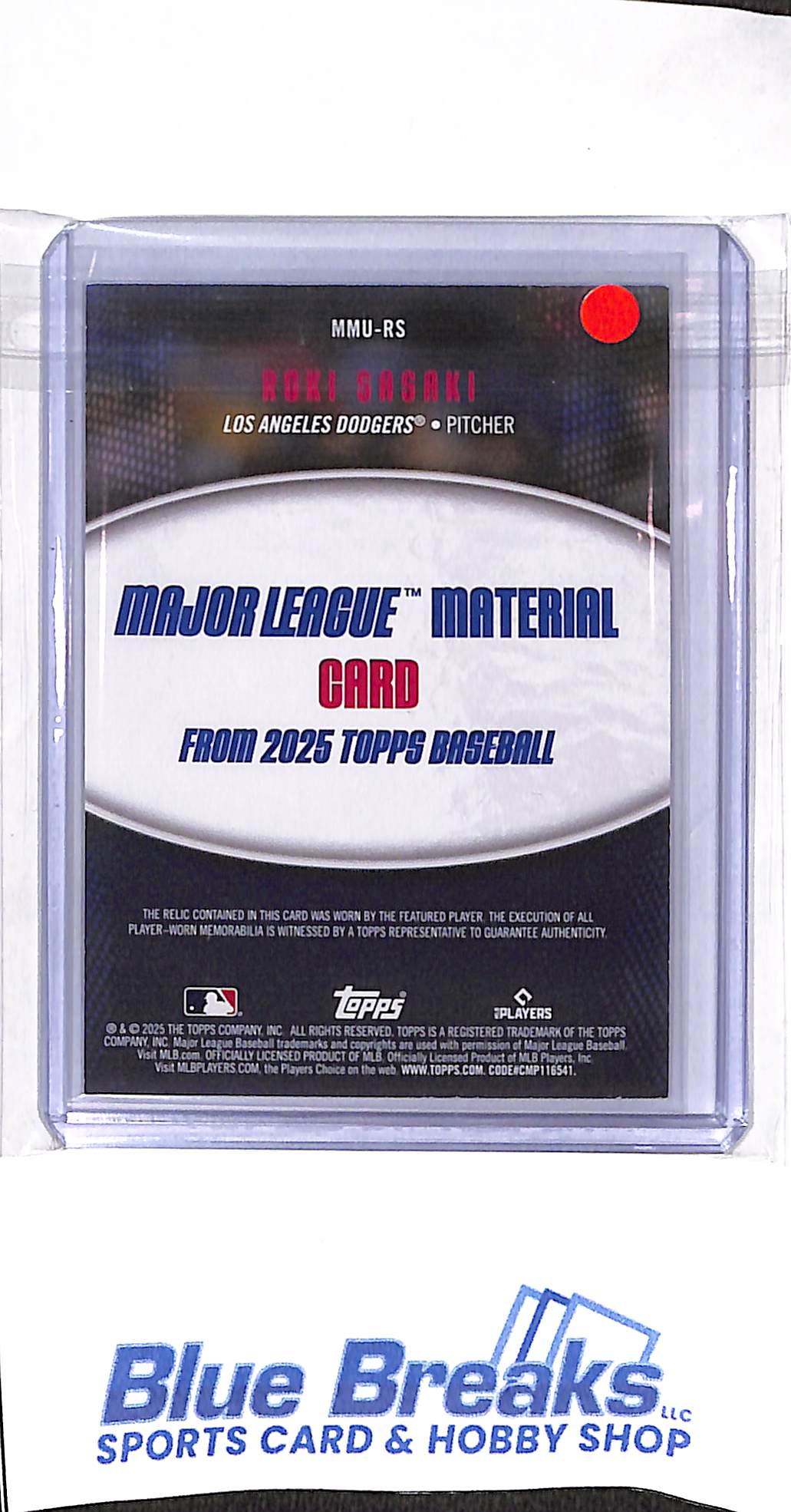 2025 Topps - Major League Material - Roki Sasaki - relic - RC - #MMU-RS - baseball - Dodgers