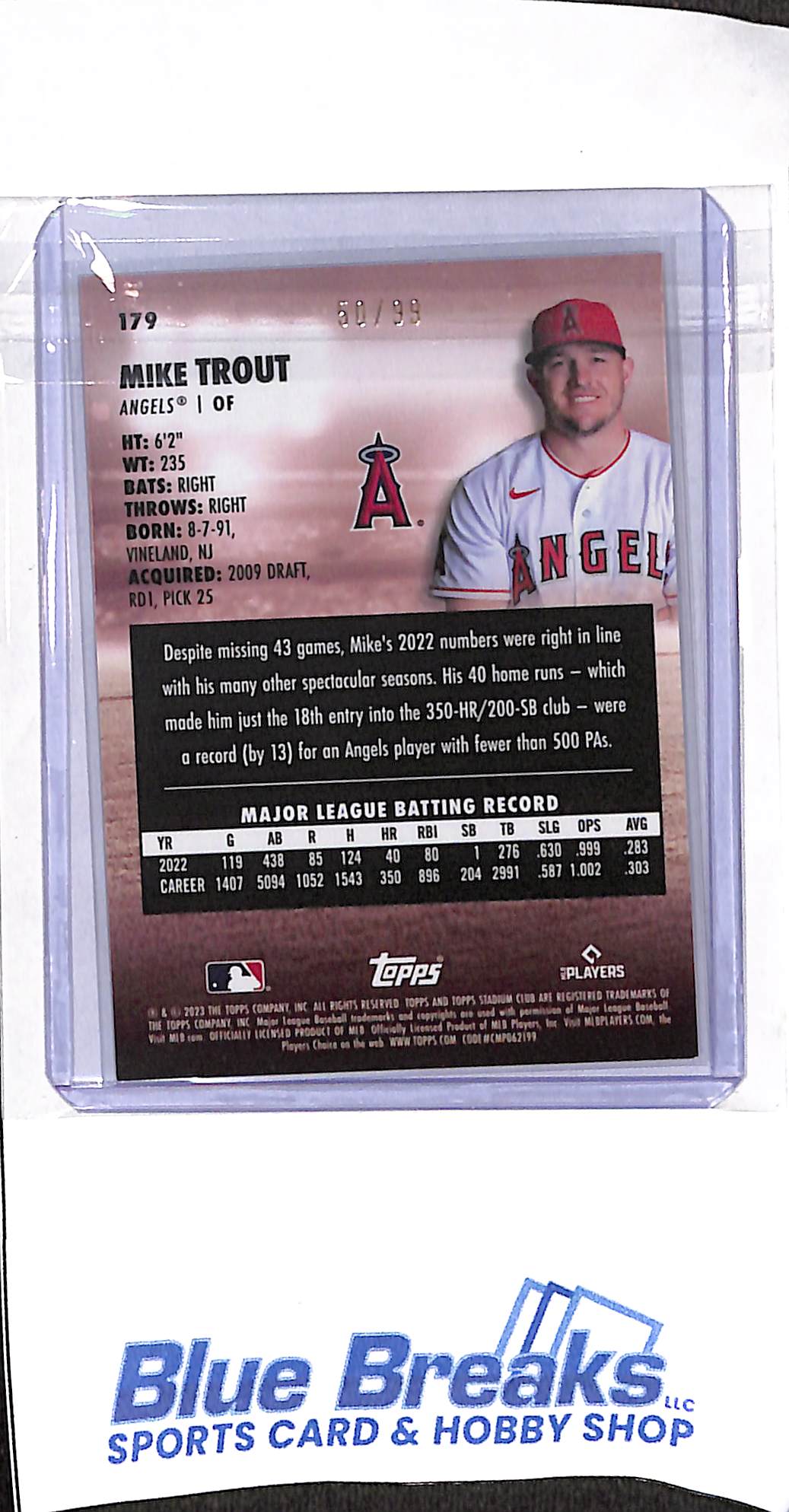 2023 Topps - Stadium Club - orange - Mike Trout - 50/99 - #179 - baseball - Angels