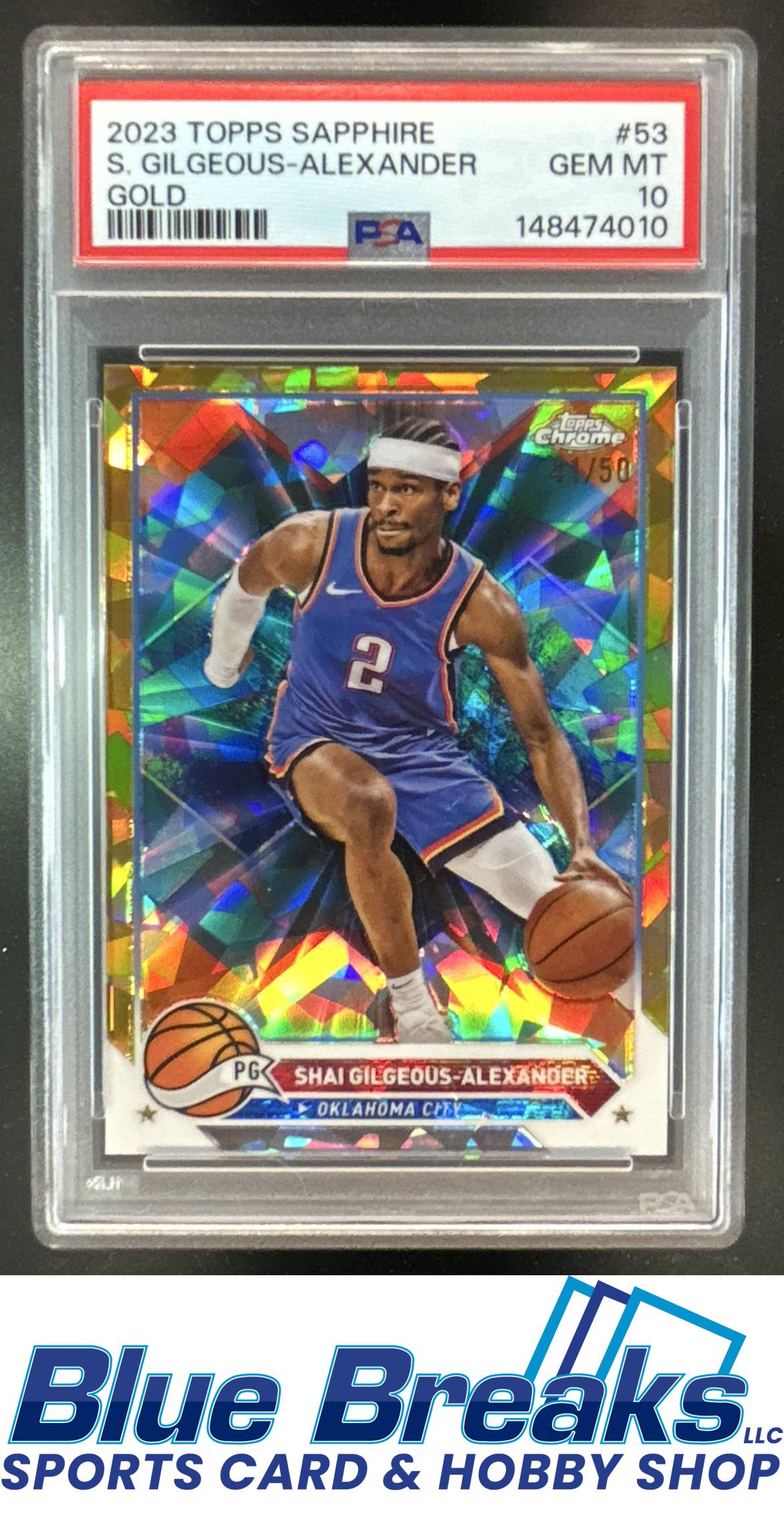 2023 Topps Chrome Sapphire Shai Gilgeous-Alexander #53 Gold 41/50 PSA 10 Oklahoma City Thunder