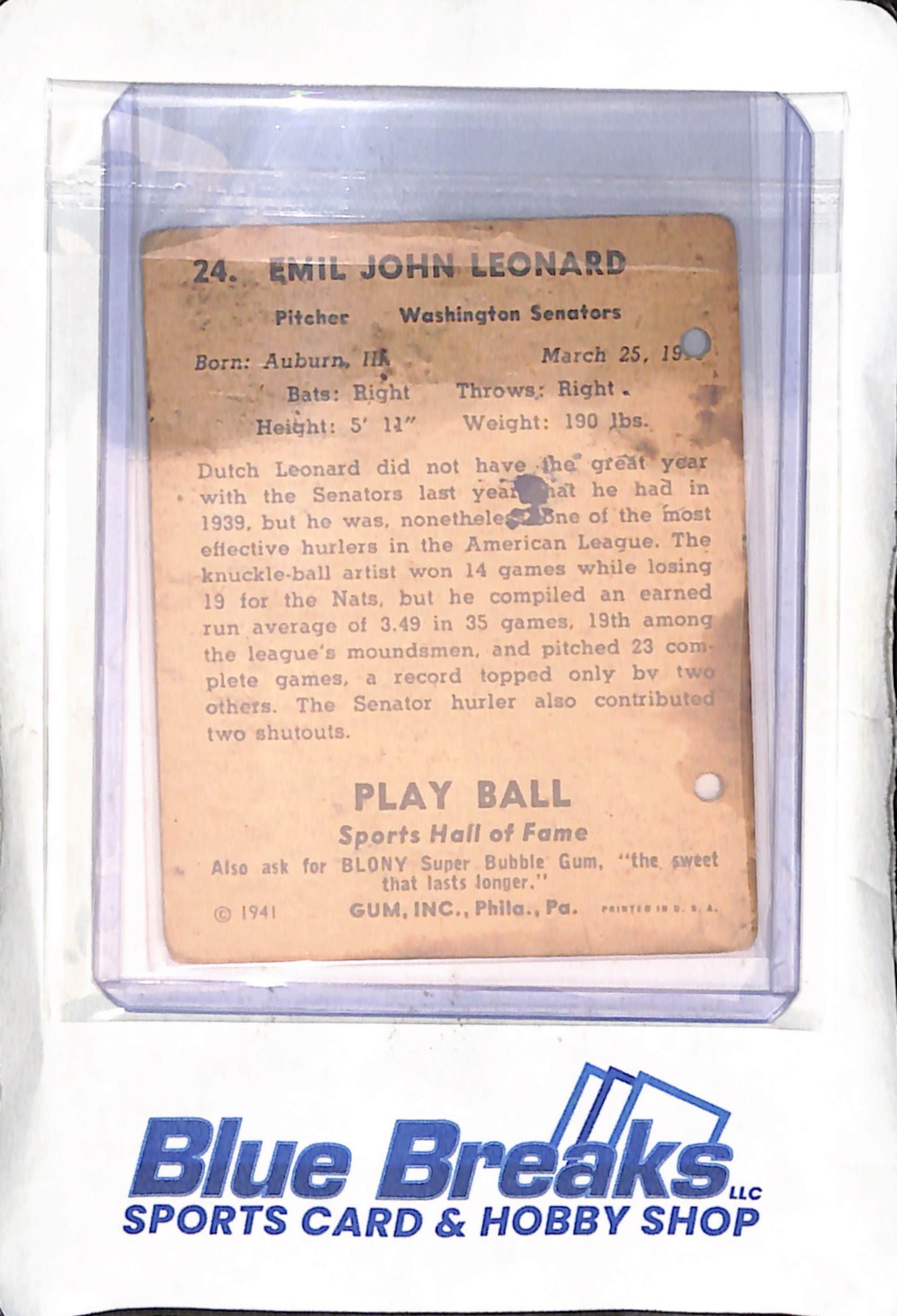 1941 Playball - "Dutch" Leonard - #24 - MLB - Senators/Nationals