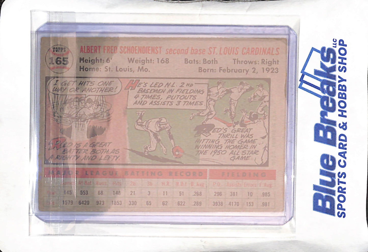 1956 Topps - "Red" Schoendienst - #165 - baseball - Cardinals
