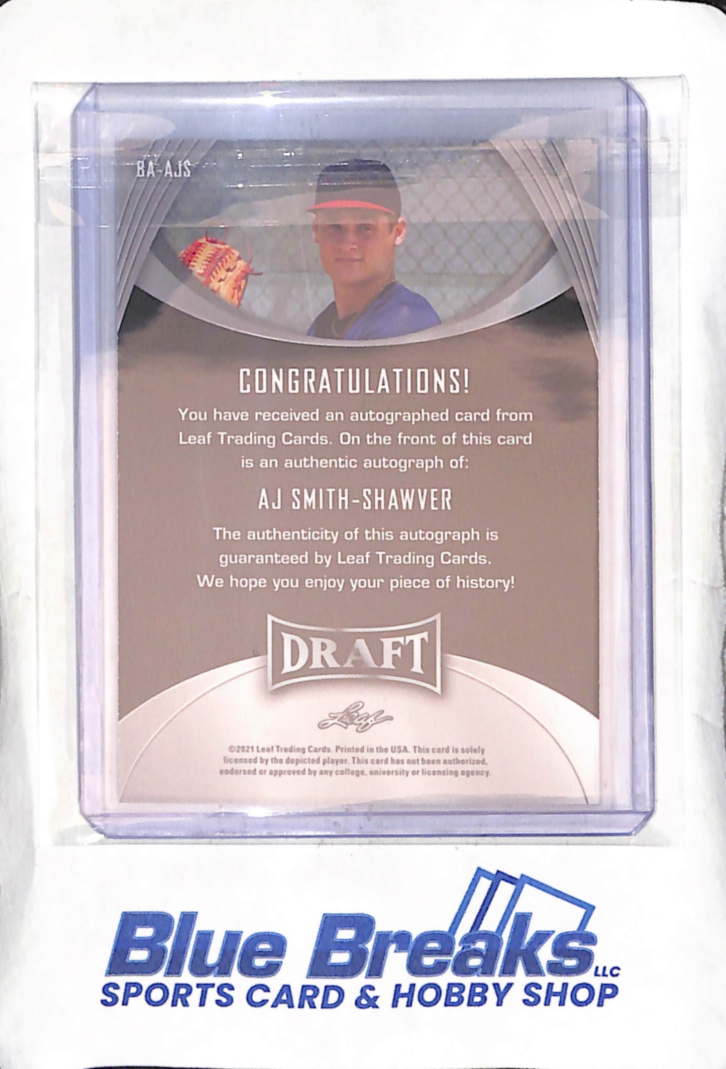 2021 Leaf - Draft - AJ Smith-Shawver - auto - RC - #BA-AJS - baseball - Braves