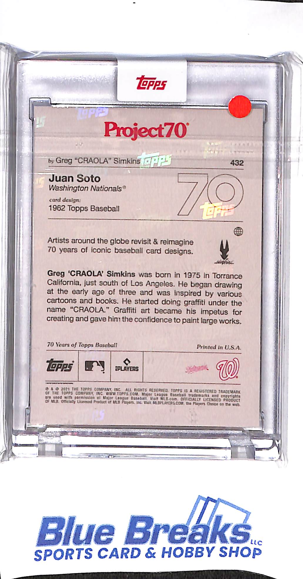 2021 Topps - Project 70 - 1962 Topps - Juan Soto - Greg "Craola" Simmons - #432 - baseball - Nationals