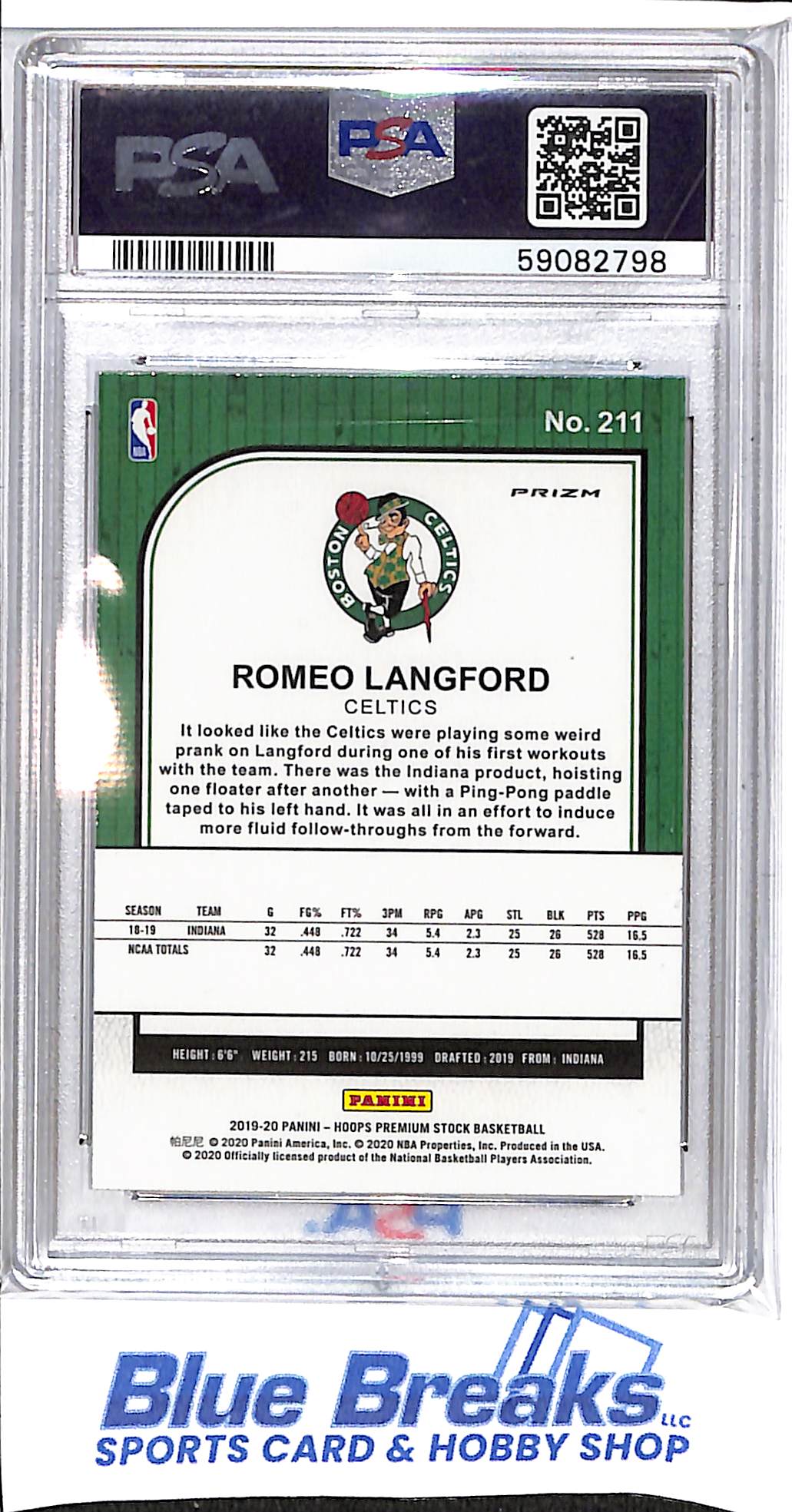 2019 Hoops - Premium Stock - Flash - Romeo Langford - RC - #211 - PSA 10 - basketball - Celtics