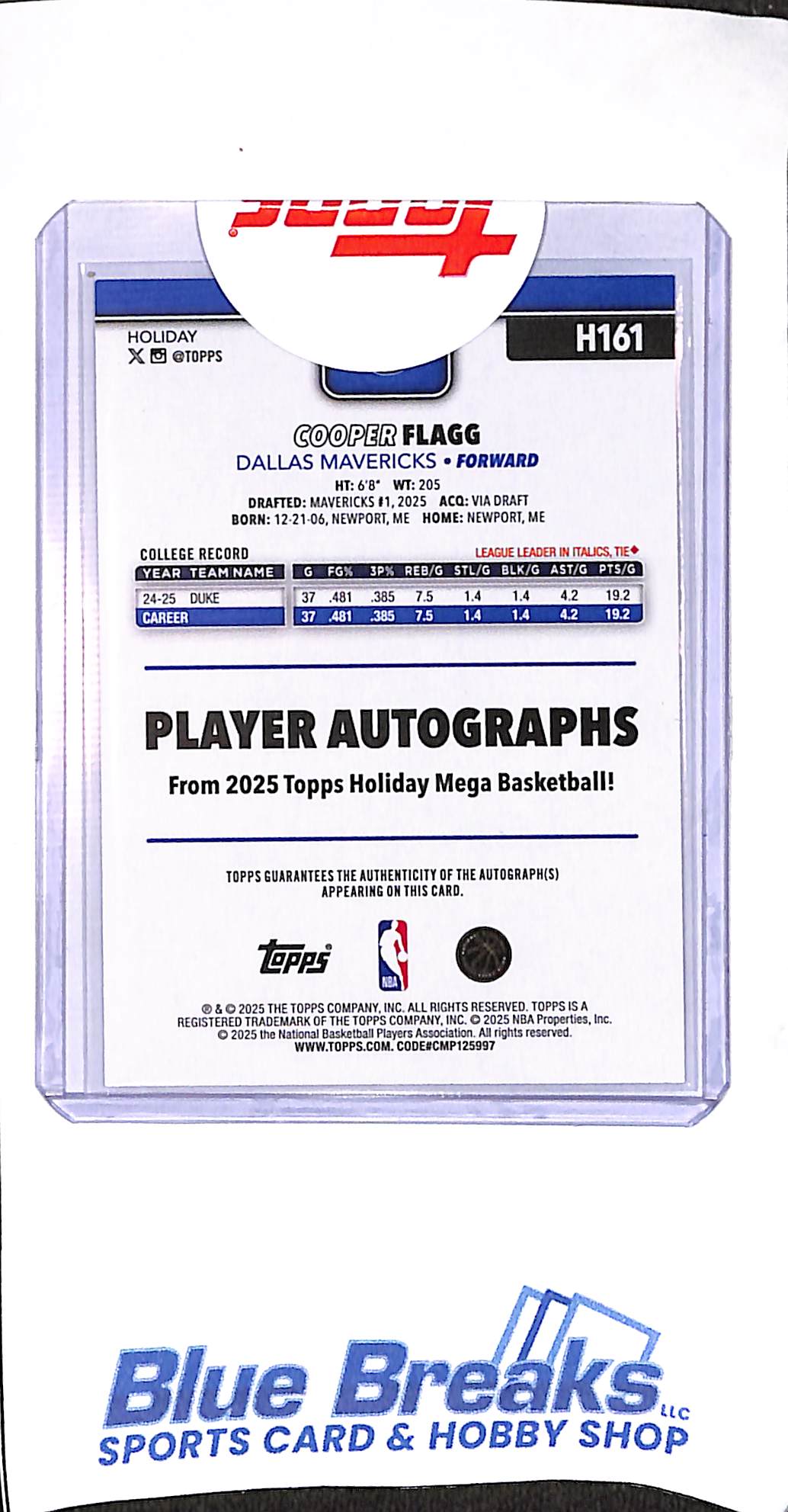 2025 Topps - Holiday - Cooper Flagg - auto - RC - #H161 - basketball - Mavericks