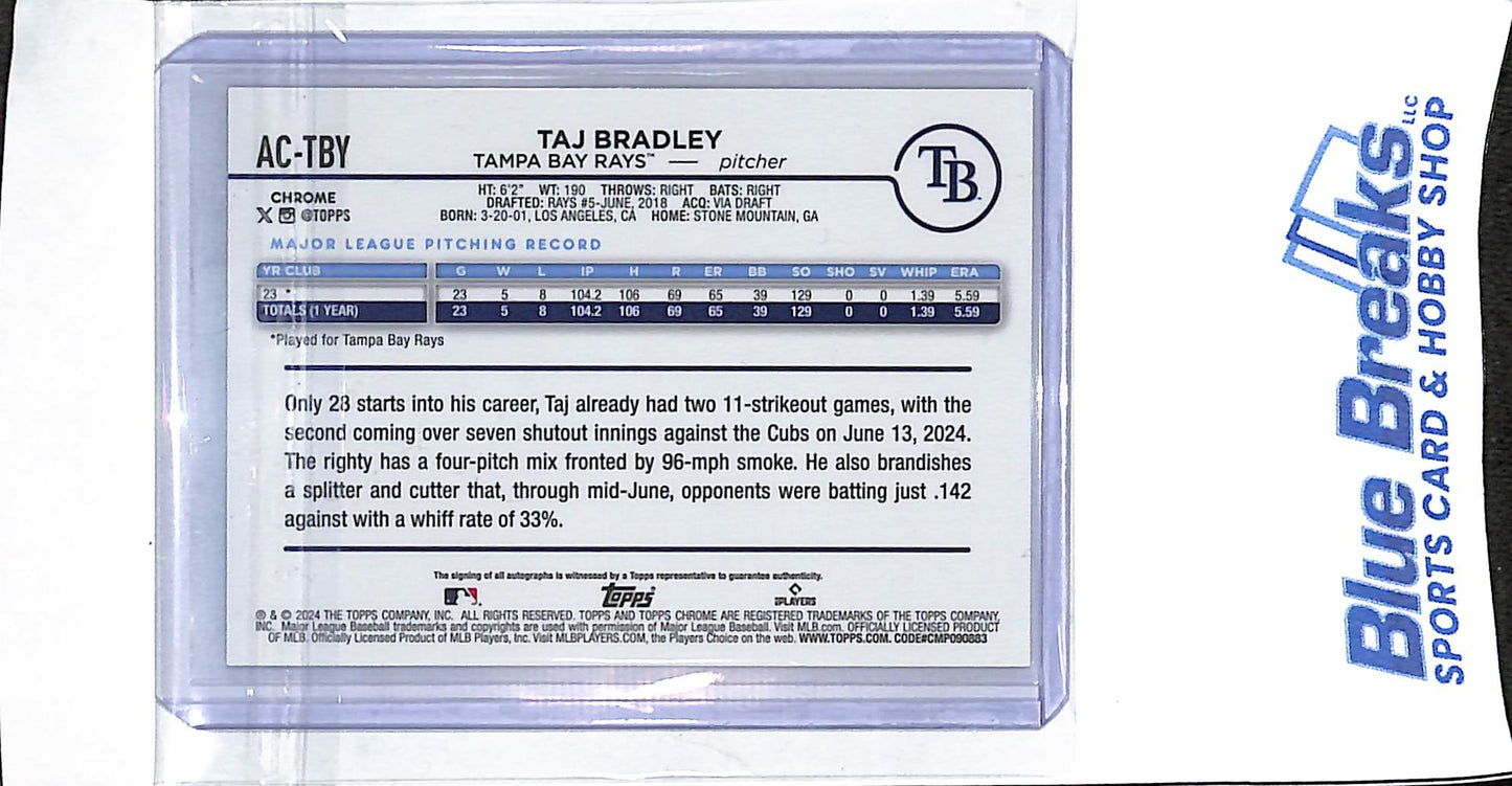 2003 Topps Chrome - green - Taj Bradley - auto - 63/99 - #AC-TBY - baseball - Rays - drop