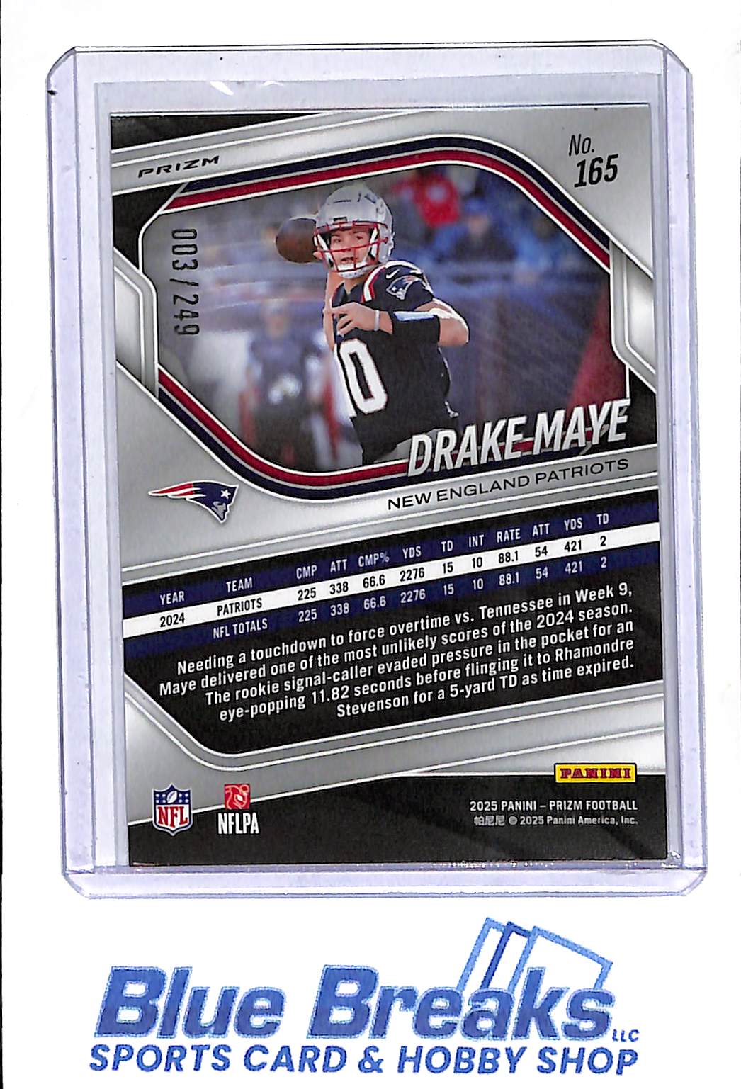 2025 Panini - Prizm - orange - Drake Maye - 003/249 - #165 - football - Patriots - drop