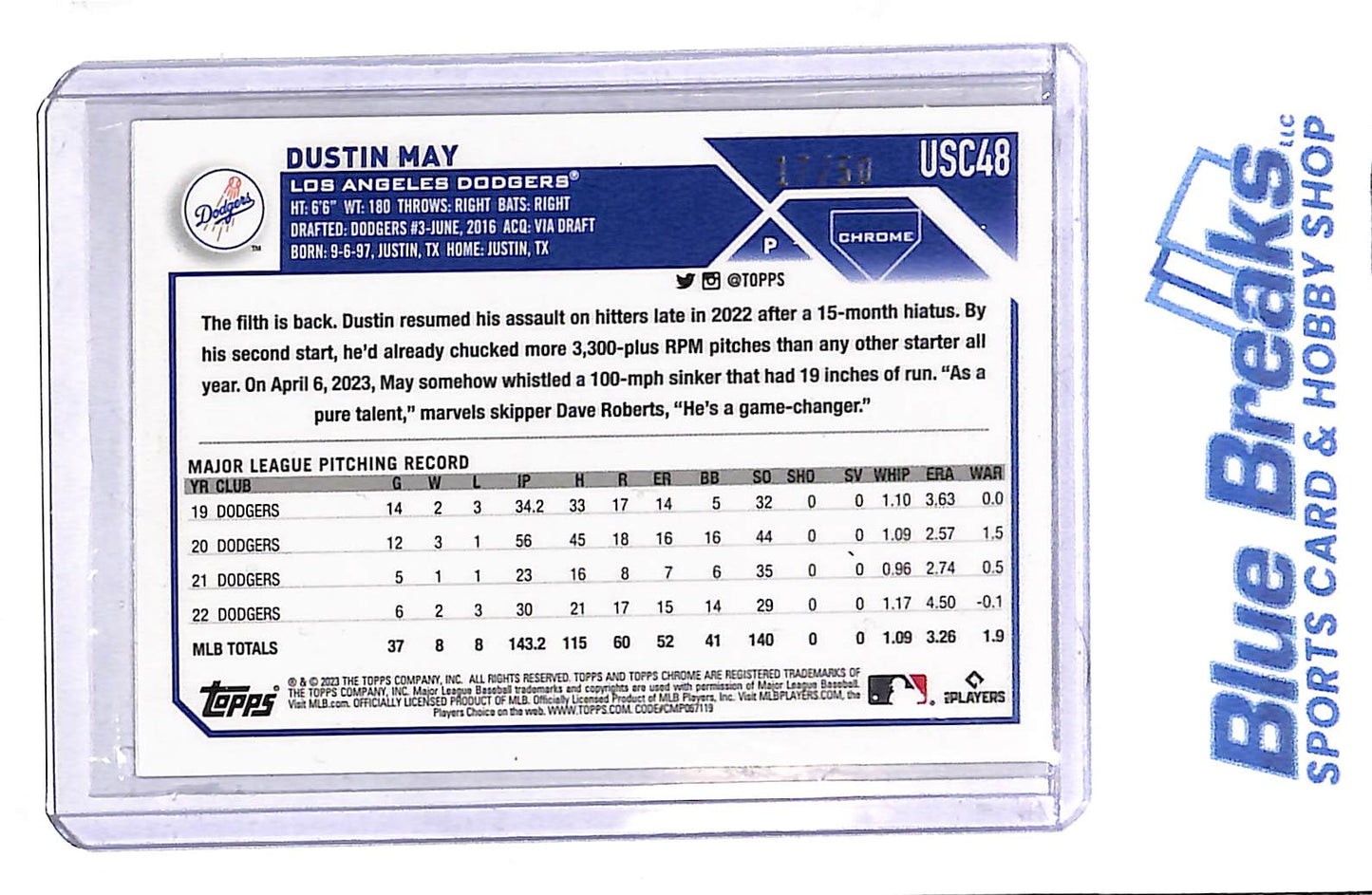 2023 Topps Chrome - Update - gold mini-diamond refractor - Dustin May - 27/50 - #USC48 - baseball - Dodgers - drop