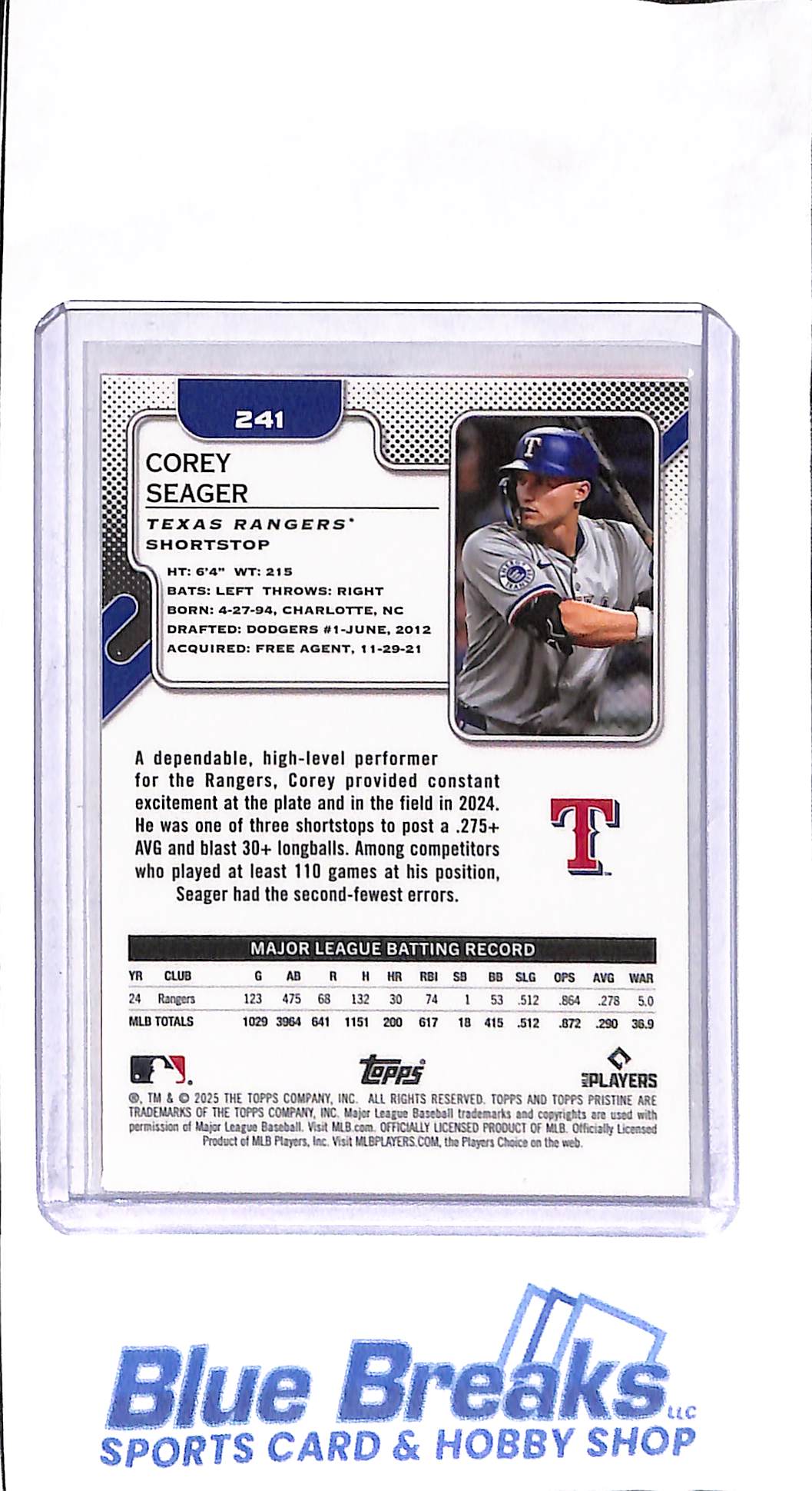 2025 Topps - Pristine - orange - Corey Seager - 18/25 - #241 - baseball - Rangers