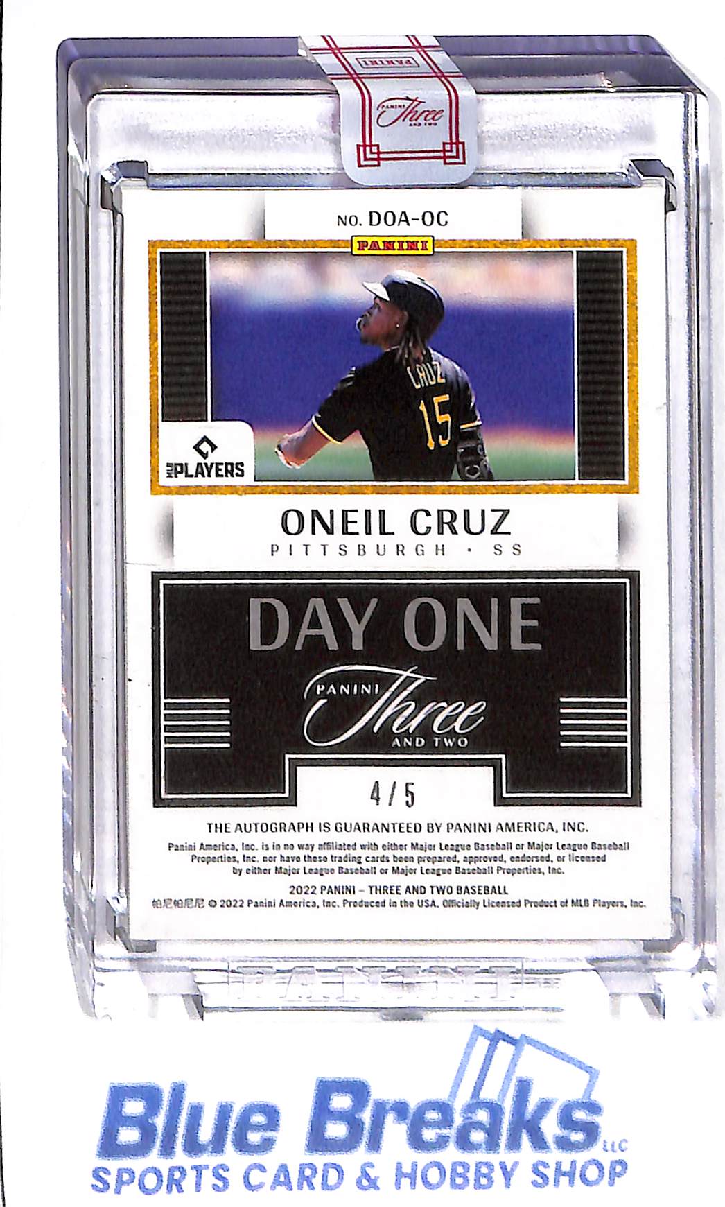 2022 Oneil Cruz - Panini Three and Two - Day One - Autographed - Rookie - #DOA-OC - 4/5 - Pittsburgh Pirates - drop
