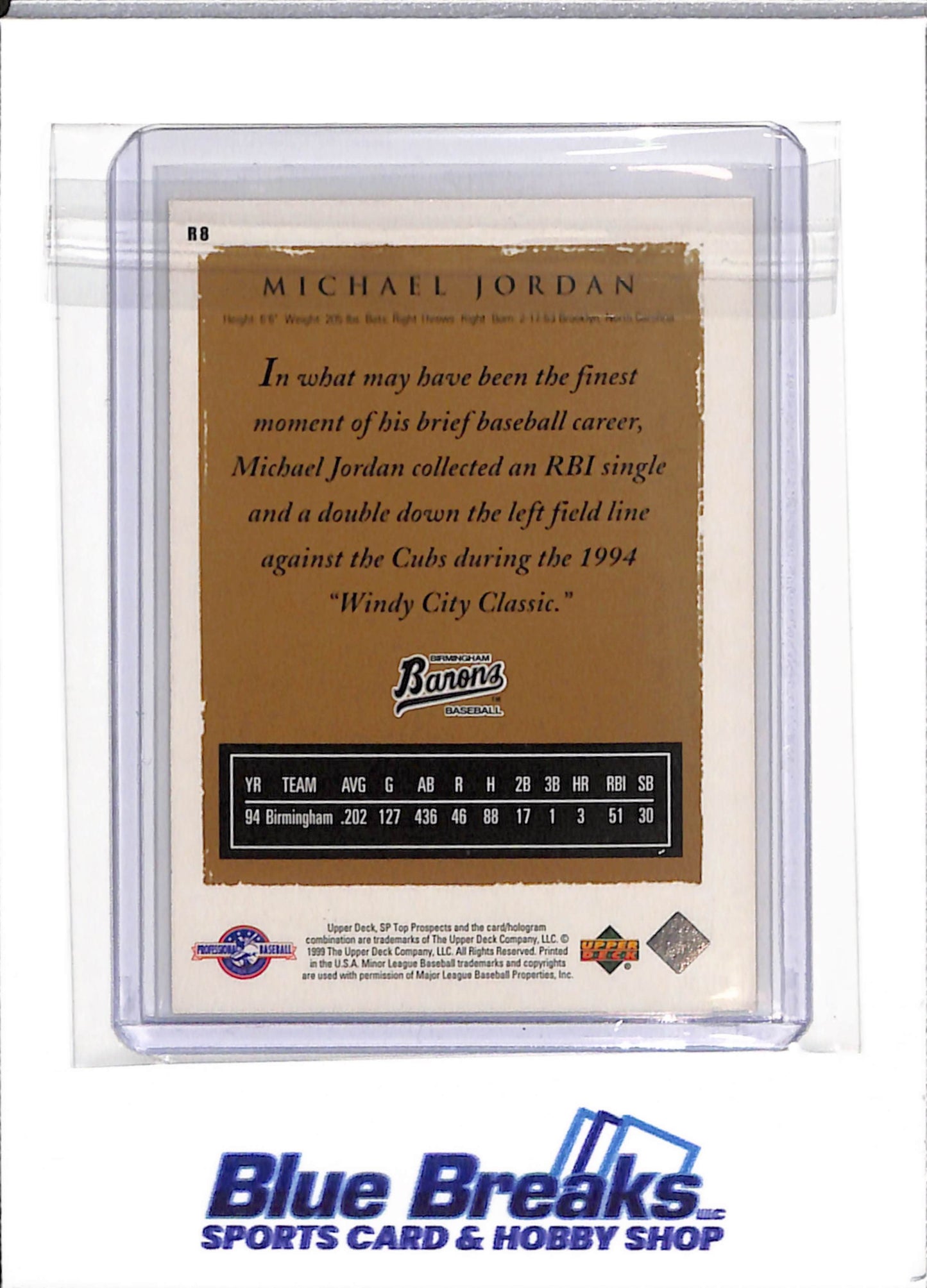 1999 Upper Deck - SP - Top Prospects - Retrospectives - Michael Jordan - R8 - baseball - White Sox