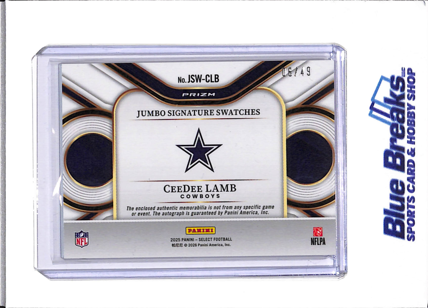 2025 Panini Select - CeeDee Lamb - Jumbo Signature Swatches - Dallas Cowboys - Football - 6/49