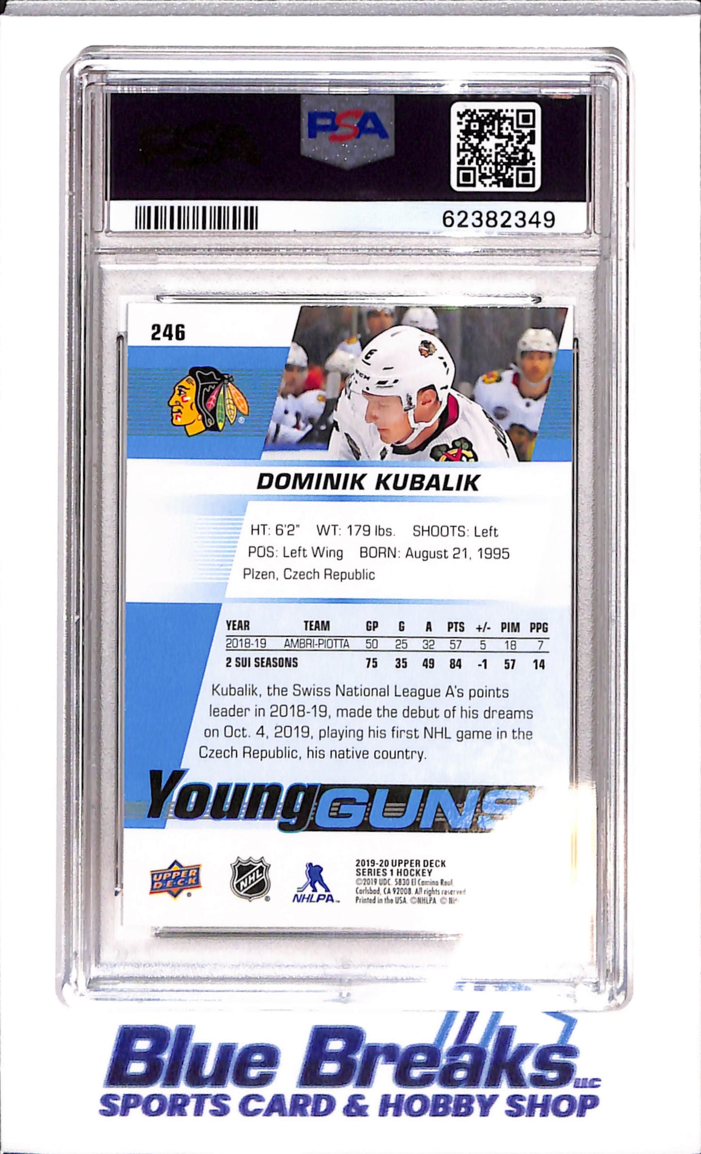 2019 Upper Deck - Dominik Kubalik - Chicago Black Hawks - Ice Hockey - Young Guns - #246 - PSA 9
