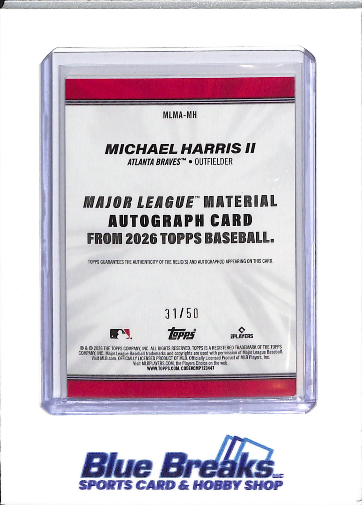 2026 Topps - Michael Harris - Series 1 - Baseball - Atlanta Braves - Relic - Auto - #MLMA-MH
