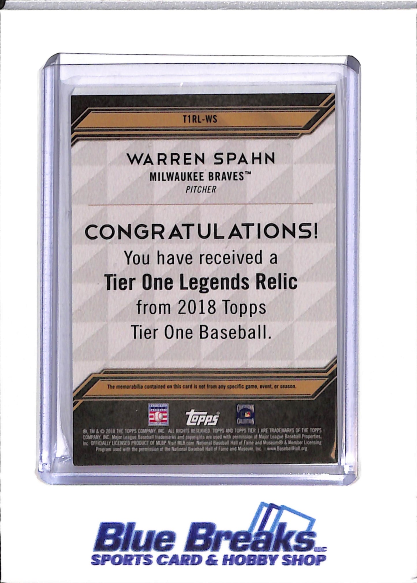 2018 Topps - Warren Spahn - Tier 1 - Atlanta Braves - Baseball - #T1RL-WS - 73/100