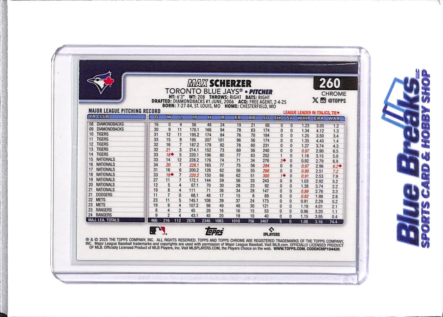 2025 Topps Chrome - Max Scherzer - Baseball - Toronto Blue Jays - Green - 50/99 - #260