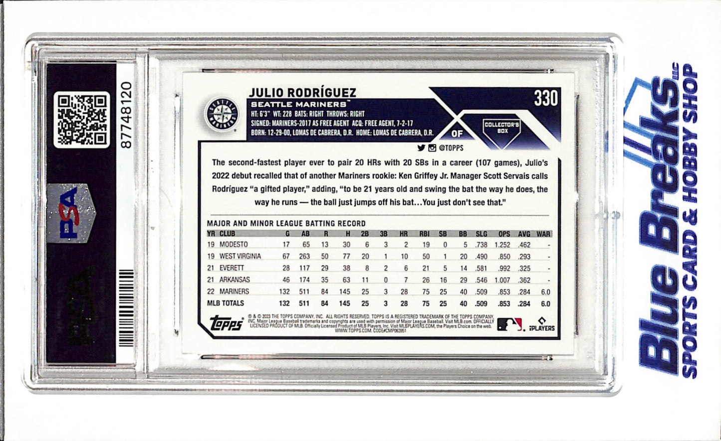 2023 Topps - silver foil - Julio Rodriguez - #330 - PSA 9 - baseball - Mariners