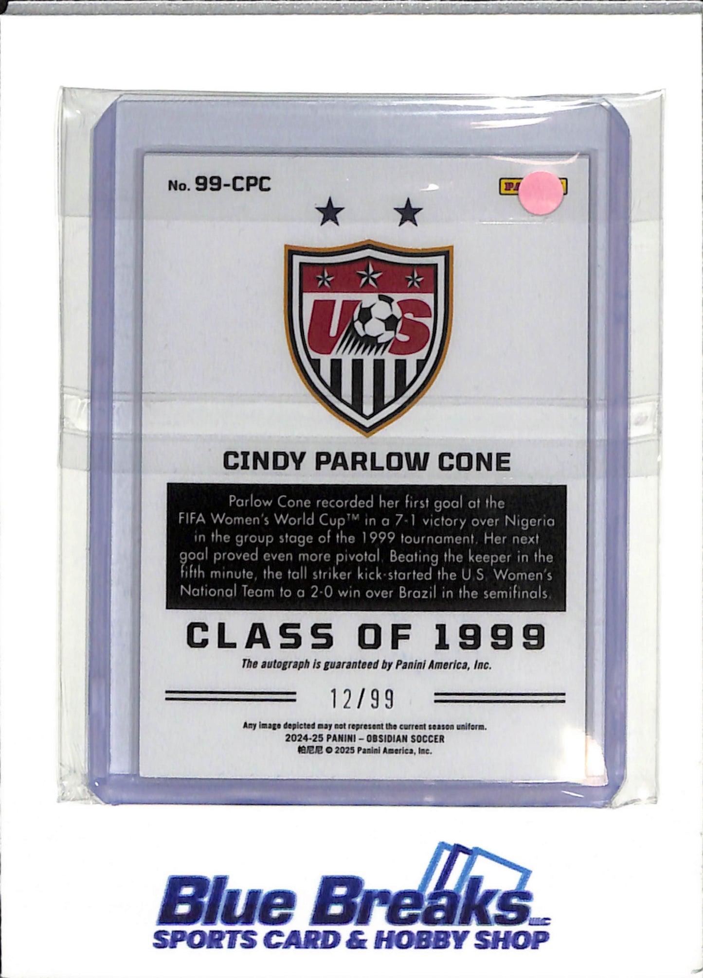 2024 Panini - Cindy Barlow Cone - Obsidian - USA NAtional Team - Soccer - Class of 1999 - 29/99