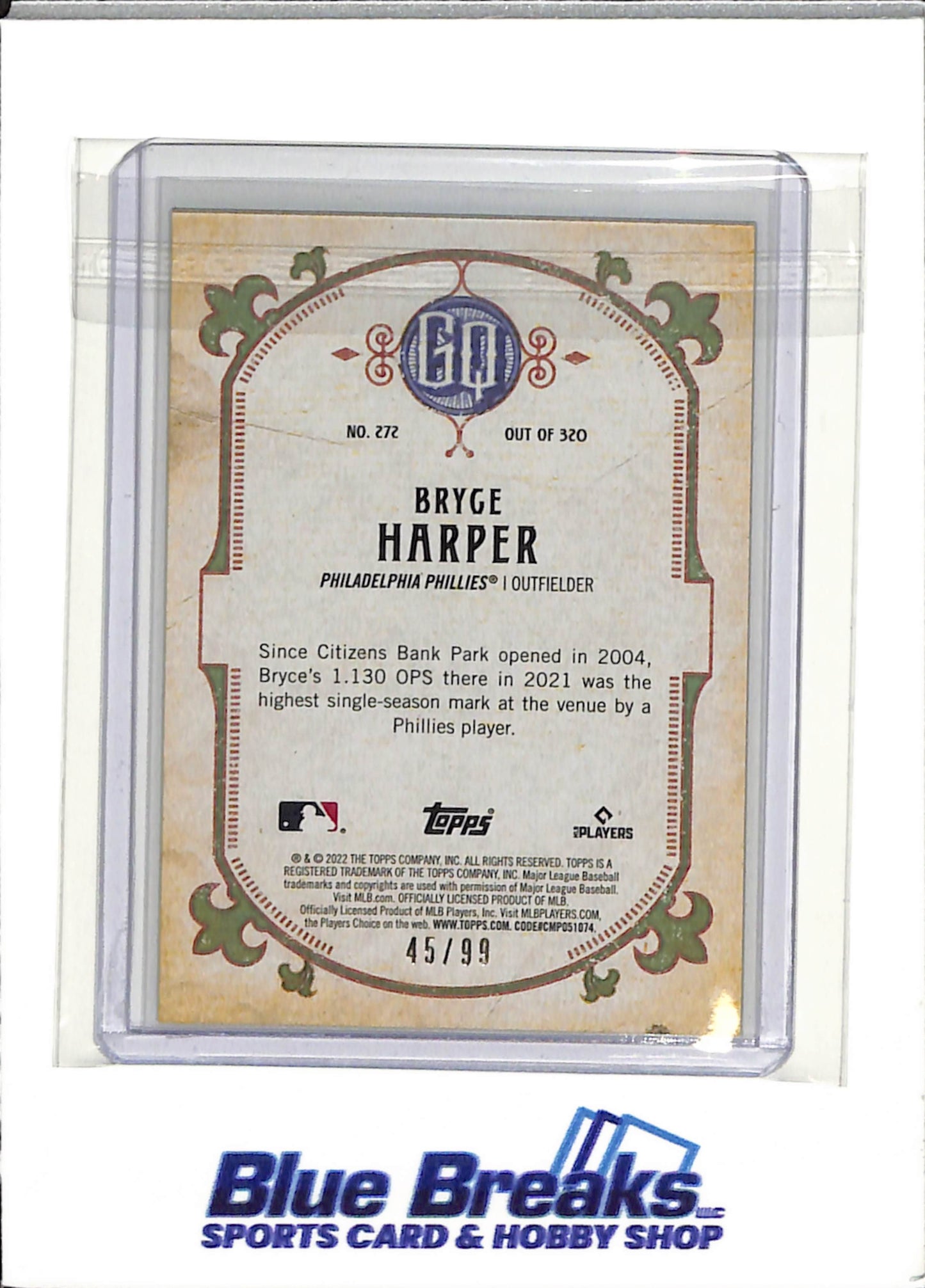 2022 Topps Gypsy Queen - Bryce Harper - Philadelphia Phillies - Blue - #272 - 45/99