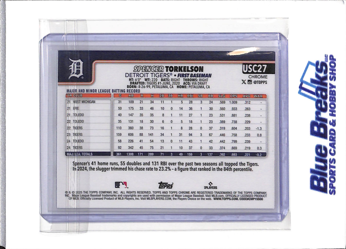 2025 Topps - Spencer Torkelson - Detroit Tigers - Baseball - Negative Refractor - Update - #USC27 - Chrome