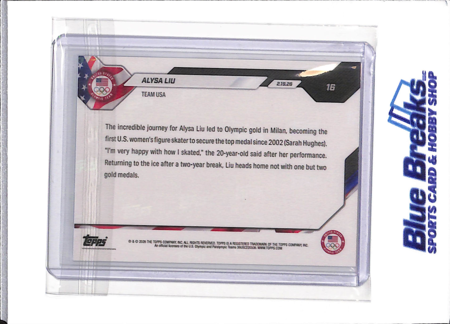 2026 Topps Now - Alysa Liu - Olympics - Gold Medal - Skating - Winter - # 16