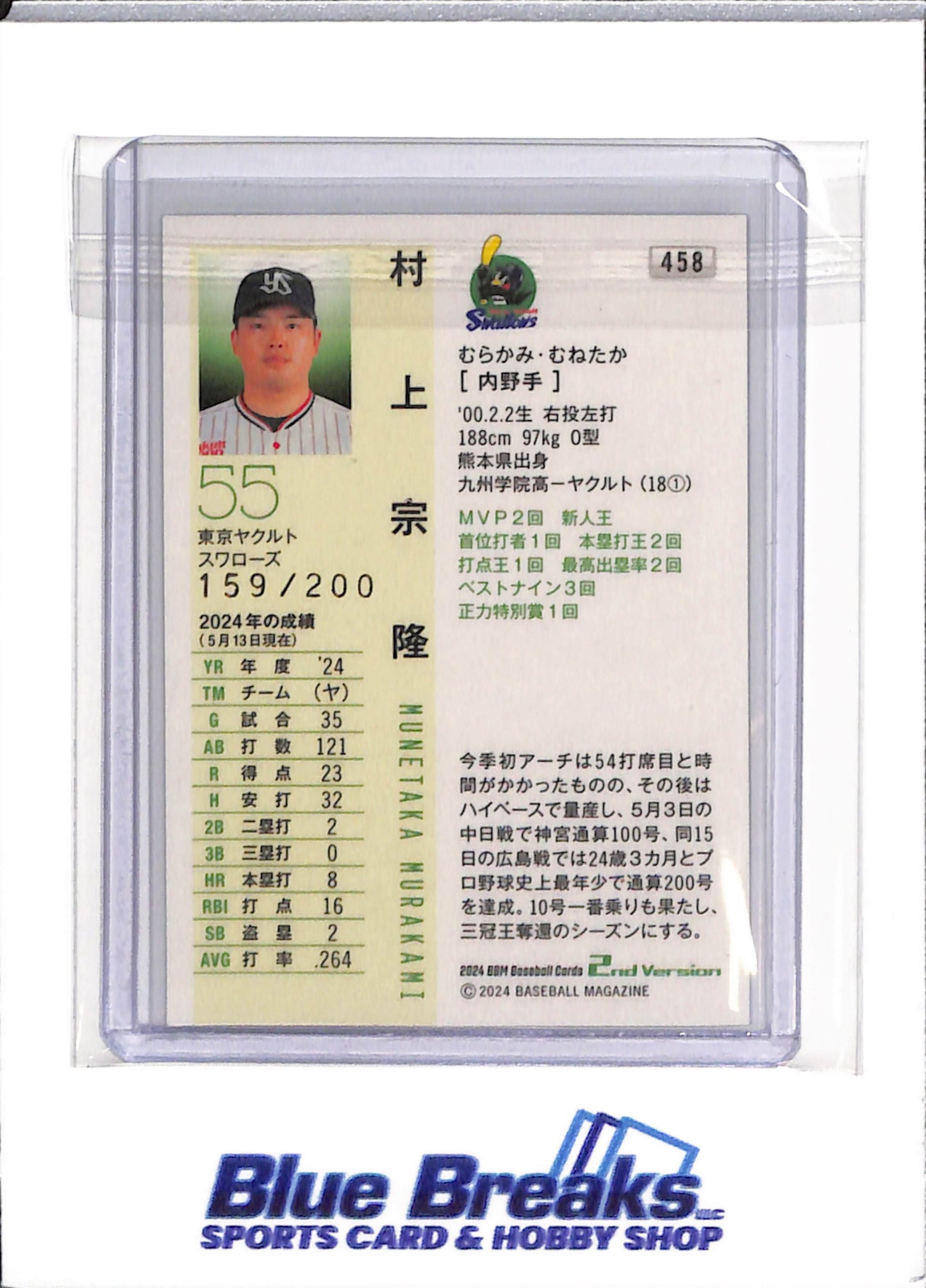 2024 BBM - Munetaka Murakami - Yakult Swallos - Chicago White Sox - Baseball - NPB - #458 - 2nd Version - 159/200