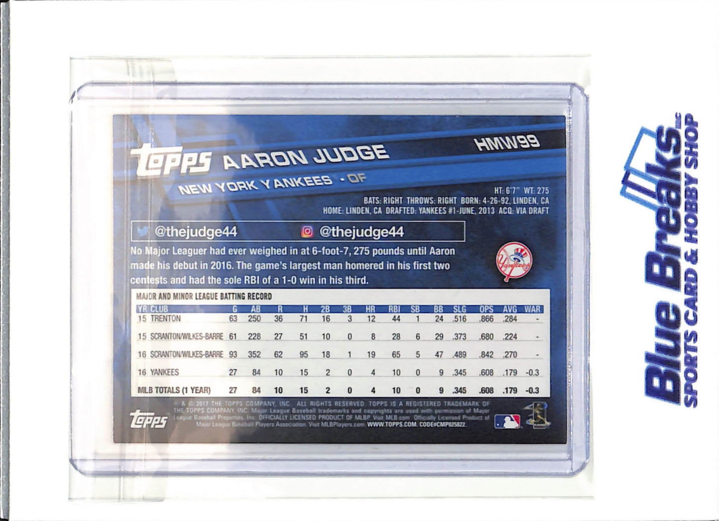 2017 - Topps - Holiday - snowflake - Aaron Judge - RC - #HMW99 - baseball - Yankees
