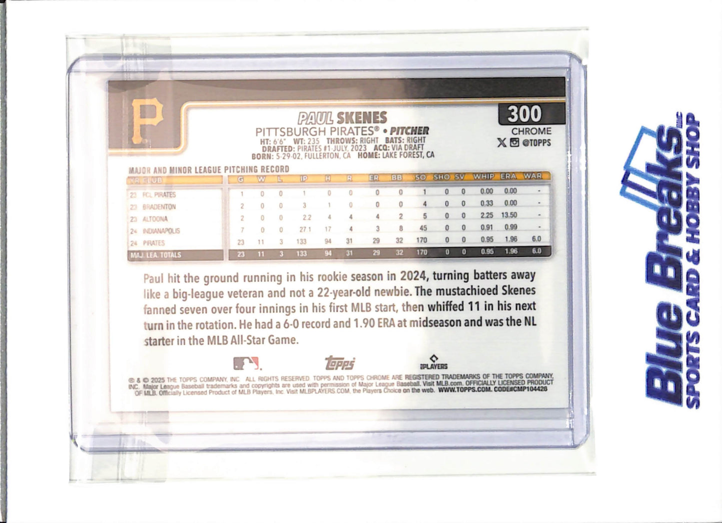 2025 Topps Chrome - purple raywaved - Paul Skenes - 199/250 - #300 - baseball - Pirates
