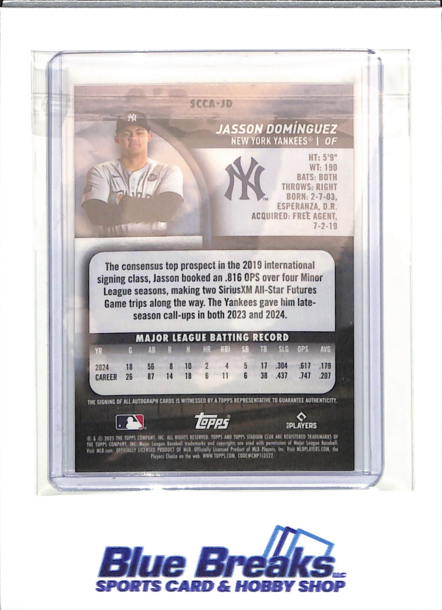 2025 Topps - Stadium Club - turquoise - Jasson Dominguez - auto - 19/99 - #SCCA-JD - baseball - Yankees