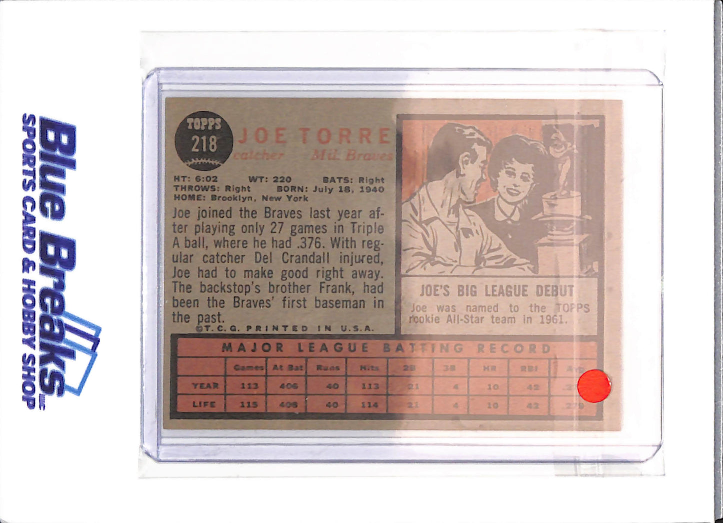 1962 Topps - Joe Torre - #218 - baseball - Braves