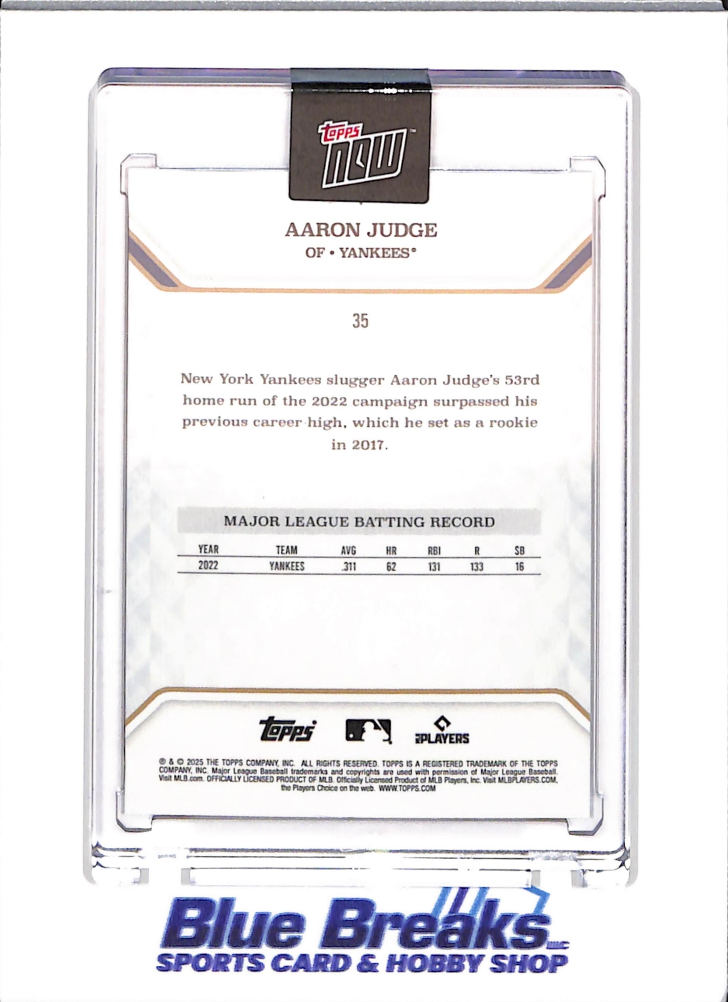 2025 Topps Now - 2022 AL MVP - Aaron Judge - 03/10 - #35 - baseball - Yankees