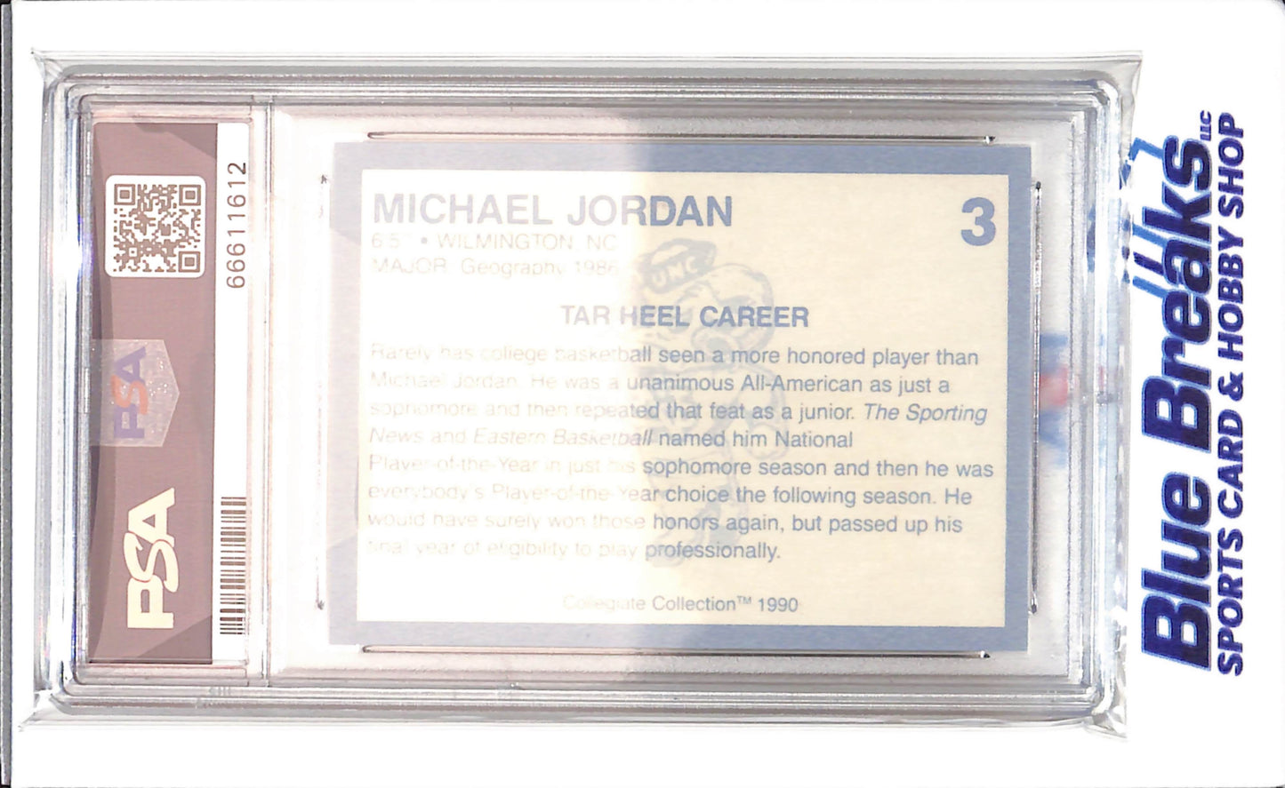 1990 North Carolina - Collegiate Collection - Michael Jordan - #3 - PSA 9 - basketball - Tar Heels - Bulls