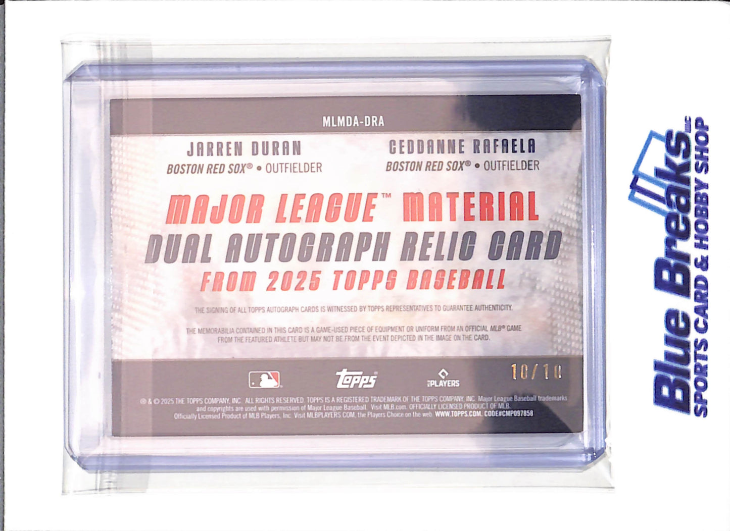 2025 Topps - Major League Material - Jarren Duran - Ceddanne Rafaela - autograph - 10/10 - #MLMDA-DRA - baseball - Red Sox