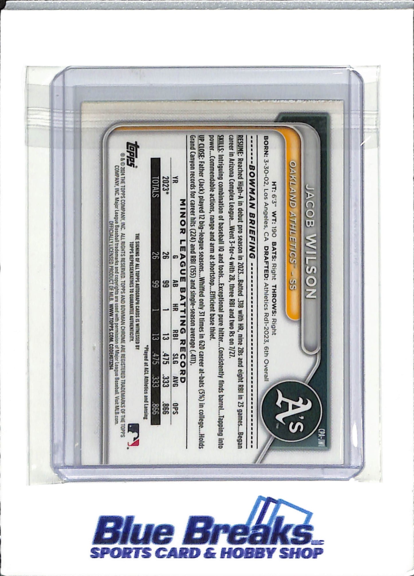 2024 Bowman Chrome - Jacob Wilson - auto - #CPA-JWI - baseball - Athletics