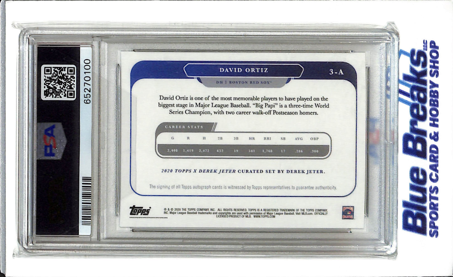 2020 Topps X Derek Jeter - David Ortiz - auto - 45/50 - #3-A - PSA 10 - baseball - Red Sox