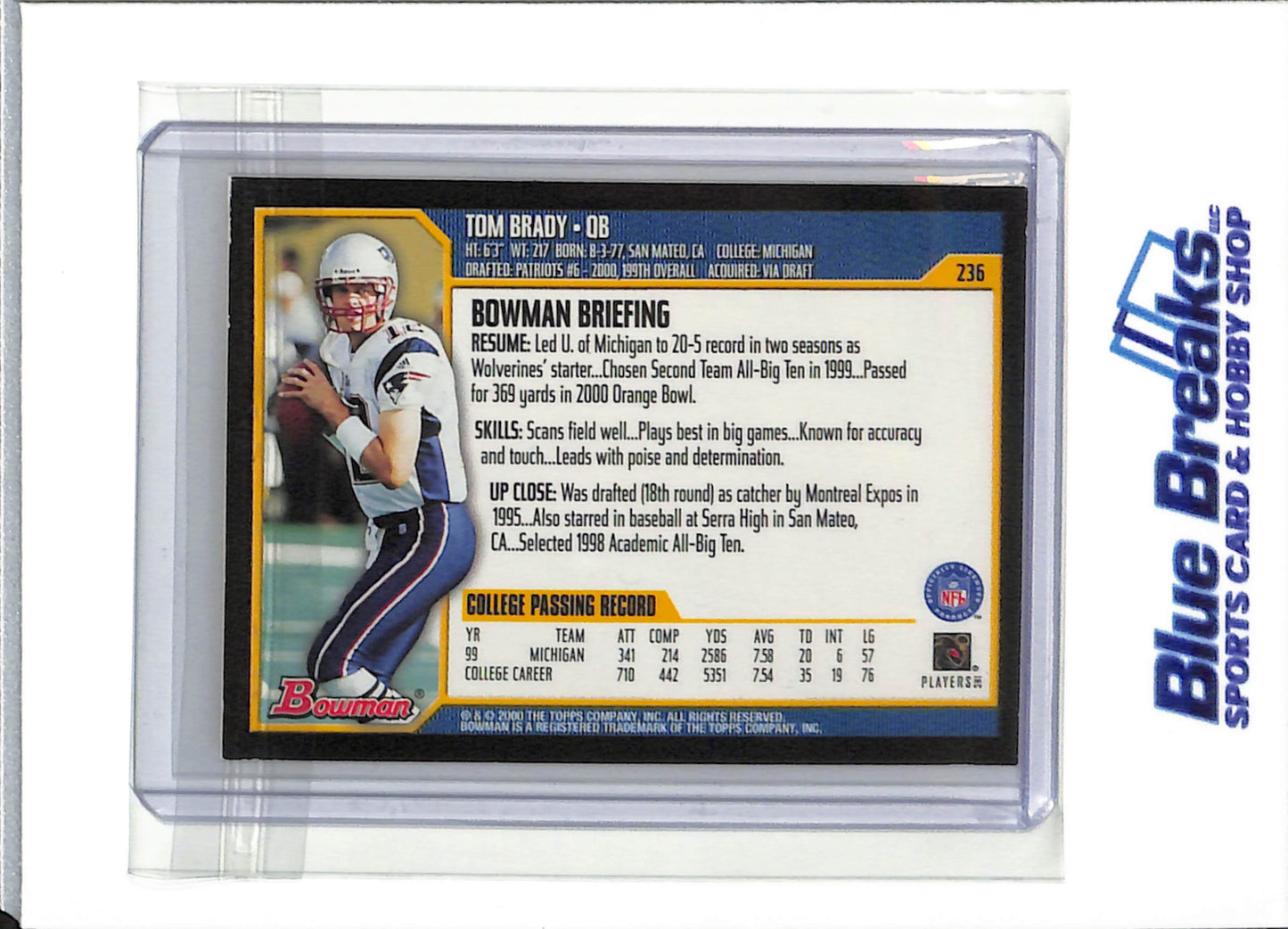 2000 Bowman - Rookie Card - Tom Brady - #236 - football - Patriots