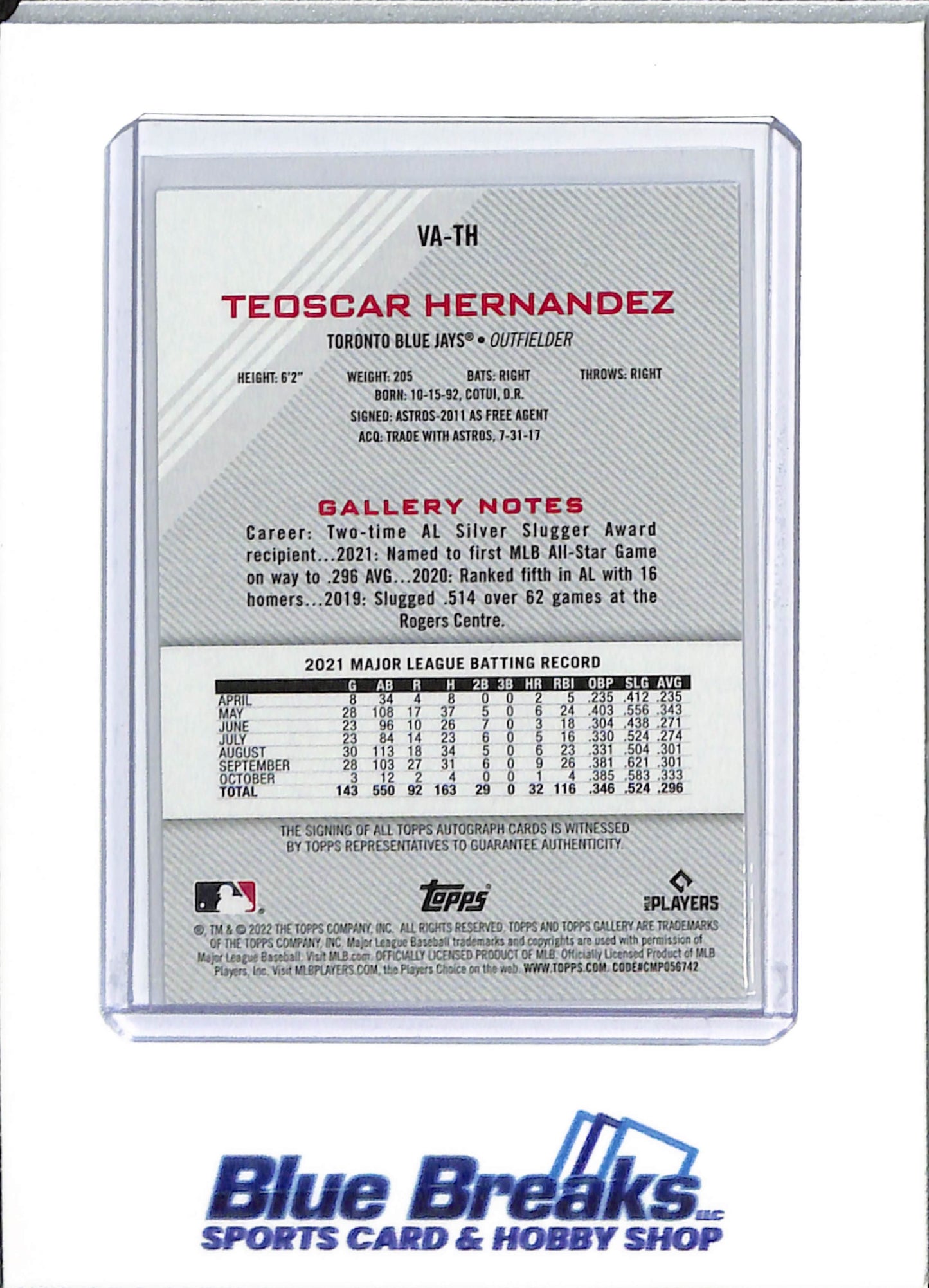 2022 Topps - Gallery - Teoscar Hernandez - auto - #VA-TH - baseball - Blue Jays