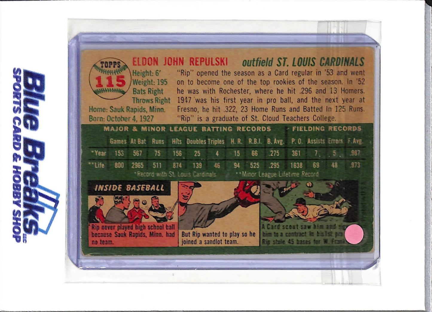 1954 Topps - Eldon "Rip" Repulski - #115 - baseball - Cardinals