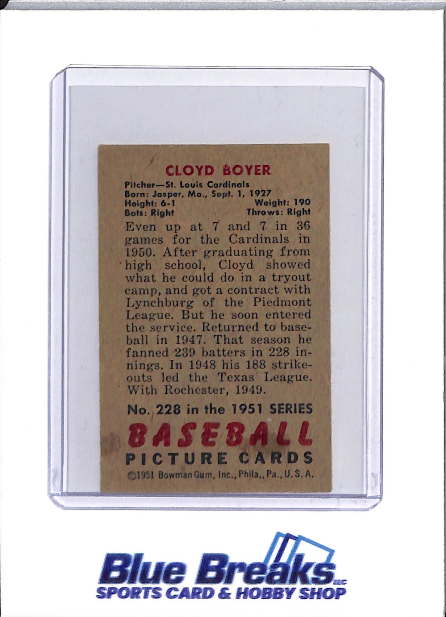 1951 Bowman - Cloyd Boyer - #228 - baseball - Cardinals - drop
