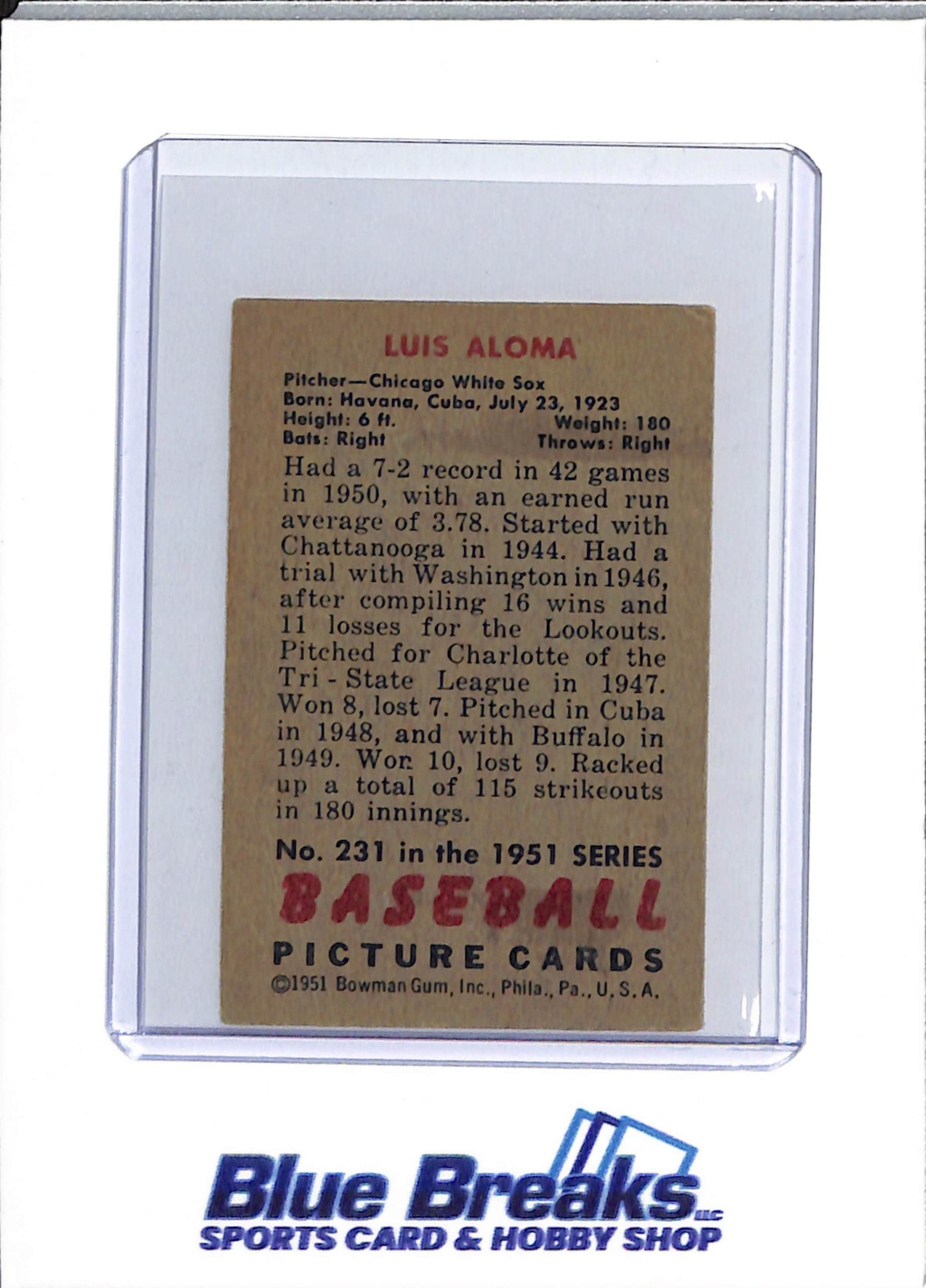 1951 Bowman - Luis Aloma - #231 - baseball - White Sox