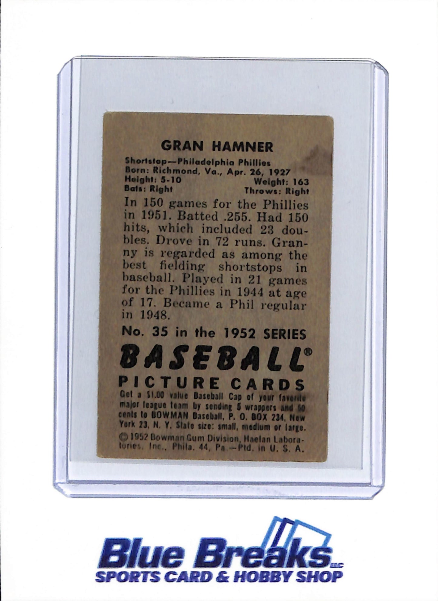 1952 Bowman - Gran Hamner - #35 - baseball - Phillies