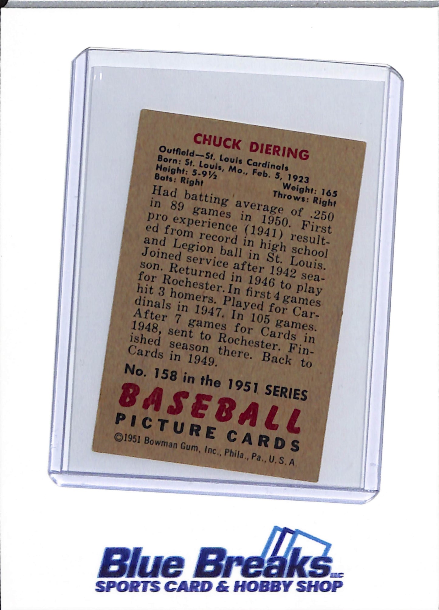 1951 Bowman - Chuck Diering - #158 - baseball - Cardinals