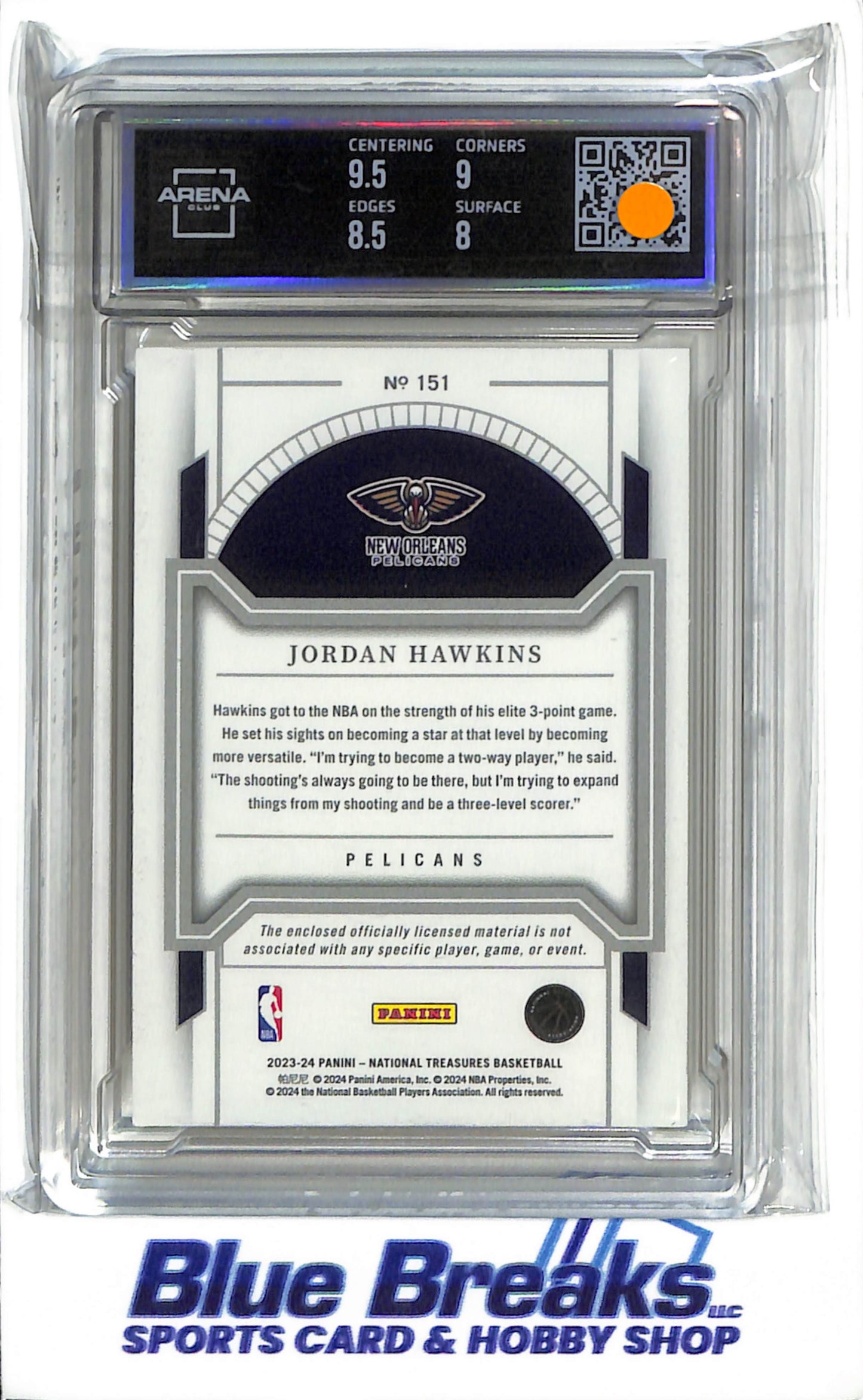 2023-24 Panini - National Treasure - Rookie Patch Pink - Jordan Hawkins - 14/25 - RC - #151 - Arena 8.5 - basketball - Pelicans