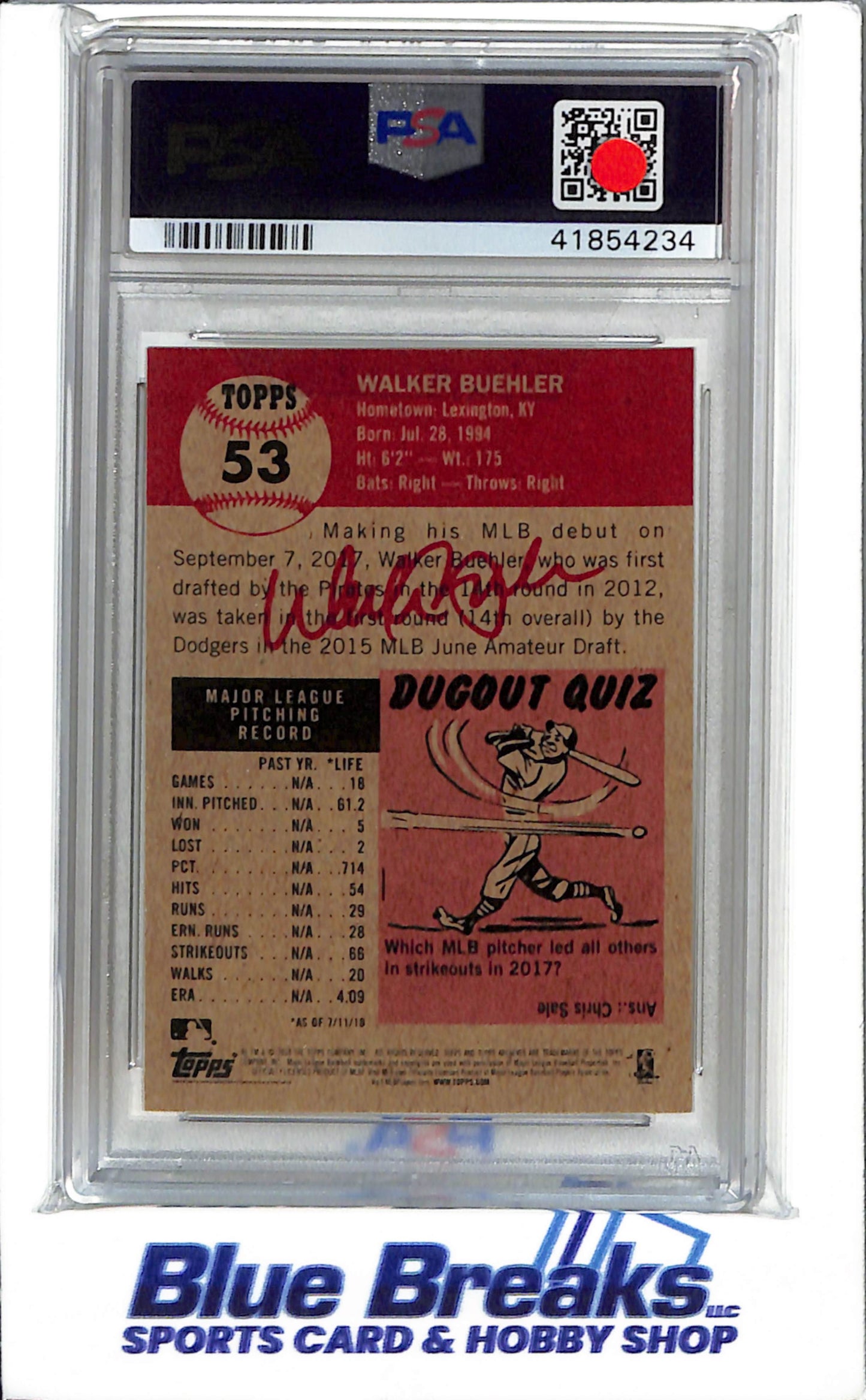 2018 Topps Living - RC - Walker Buehler - #53 - PSA 10 - Baseball - Dodgers